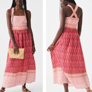 New Faherty Floral Block Multiprint Sm 4/6 Pink Linen Halter Criss-Cross Maxi